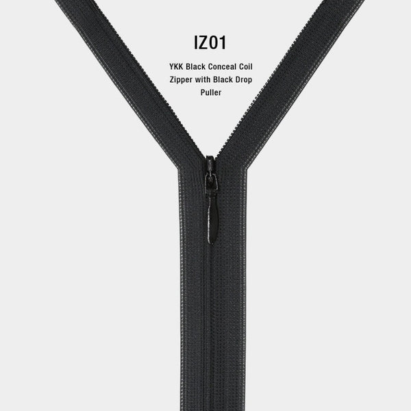 YKK Black Conceal Coil Zipper with Black Drop Puller