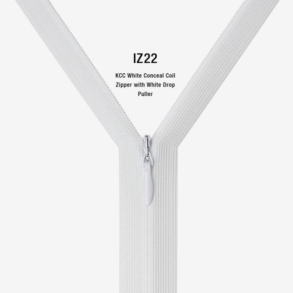KCC White Conceal Coil Zipper with White Drop Puller