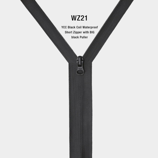 YCC Black Coil Waterproof Short Zipper with BIG black Puller